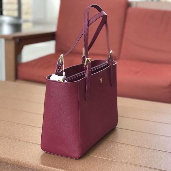 Tory Burch Women's Emerson Saffiano Leather Small Top Zip Tote Handbag 64188 - Picture 4 of 7